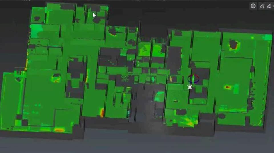 Pavimento escaneado comparado ao modelo BIM, colorizado por desvio